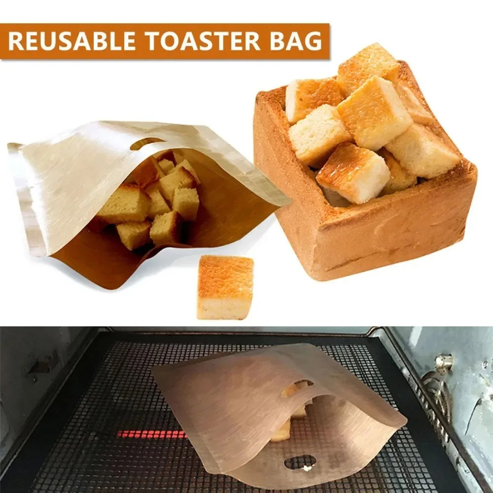 1PC Polyester Reusable Toaster Bag Snack Organizer Microwave Heating Sandwich Bags Baking Sheets Reusable Non Stick Bread Bag
