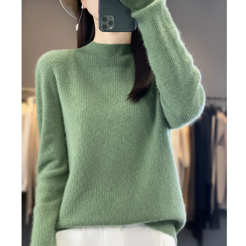 Sweater women's 100% pure sweater sweater bottoming shirt western-style semi-high collar cashmere sweater wear autumn and winter