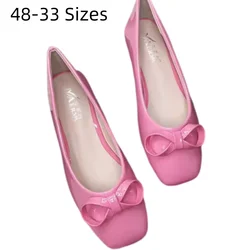 Lady  Doug Shoes Wide Fits Square Toe Grey Red Knot Mocasines Sizes 33-48 29cm Shiny Leather Ballet Falts Candy Colors Slip-Ons