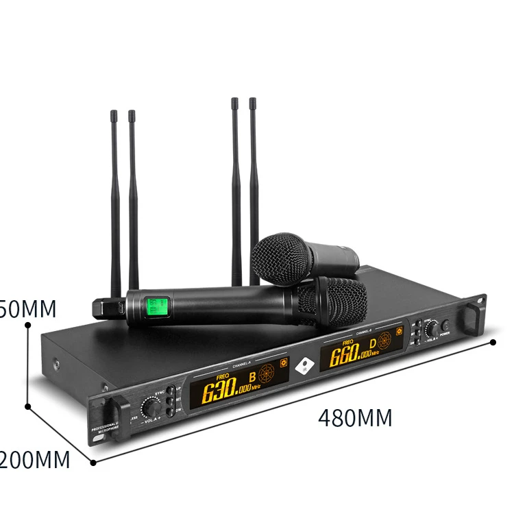 2021 NEW DESIGN Professional True Diversity UHF Pll Wireless Microphone with A Transmission Distance of 200 Meters