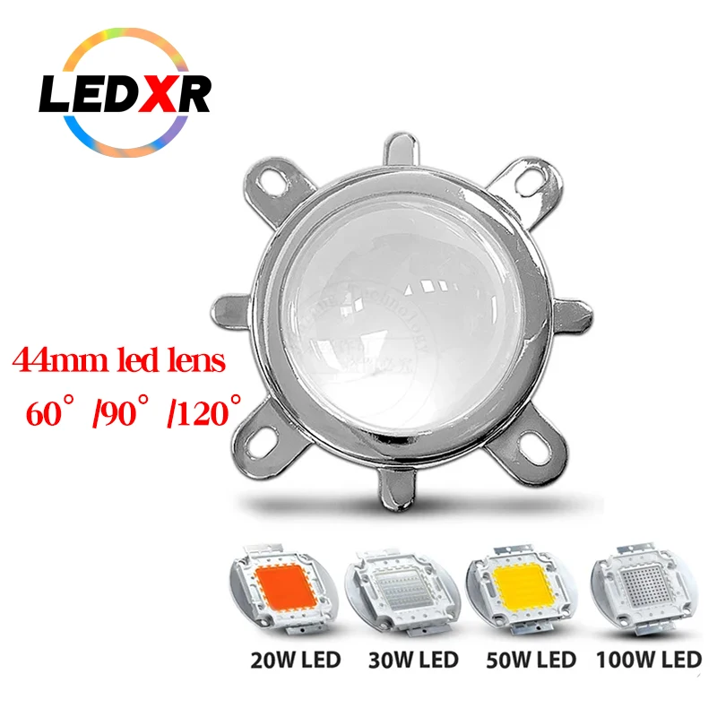 High power LED cob integrated led lens 20-100 watt lamp bead lens 44MM glass lens three piece set 60 degree/90 degree 120 degree