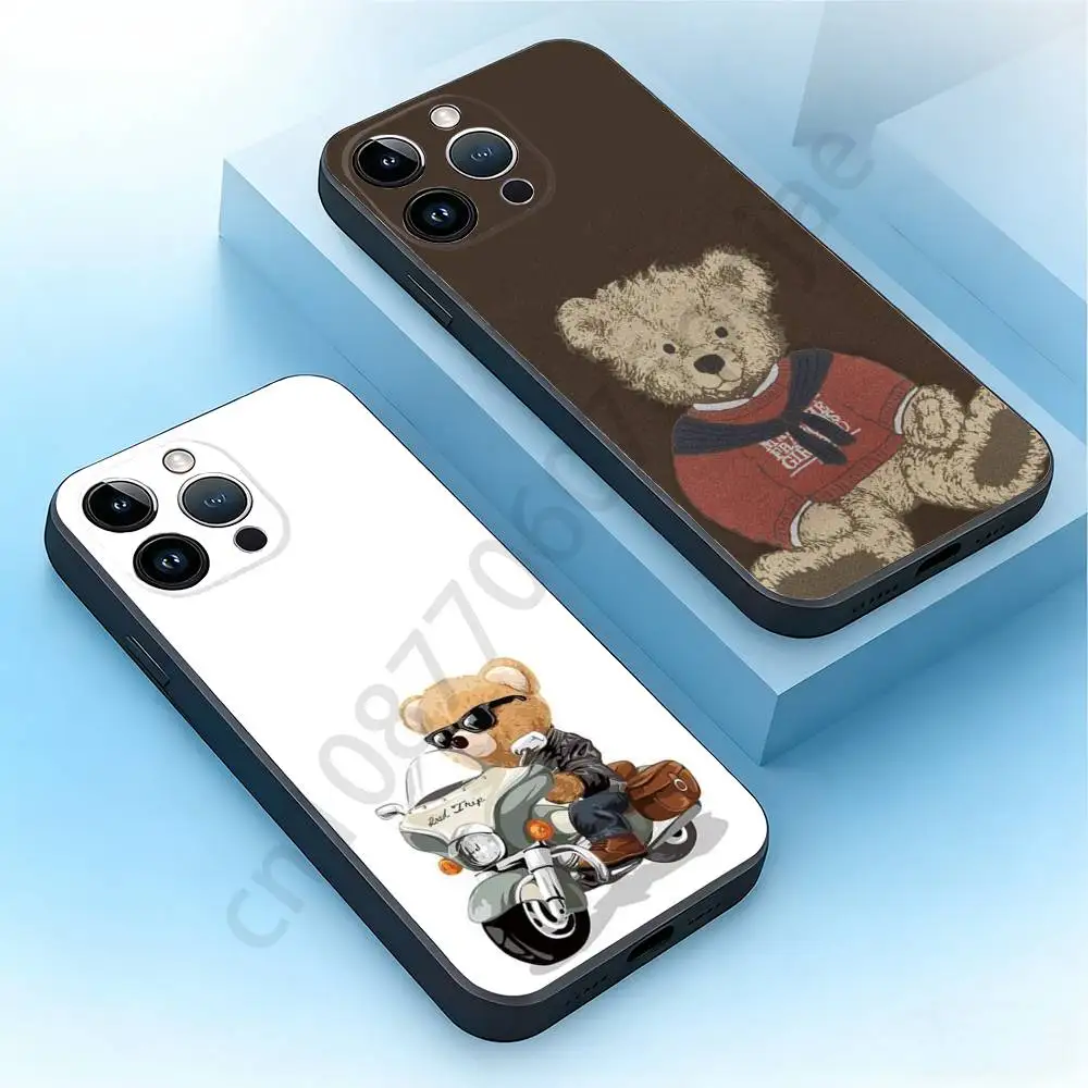 

Cartoon Bear Phone Case For iPhone 17,16,15,14,13,12,11,Pro,Max,Plus,Mini, Anti Fall Black Matte Soft Bumper