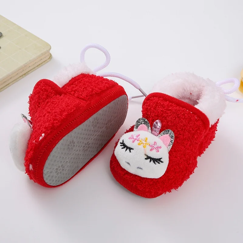 Winter Baby Shoes New Year\'s Cute Cartoon Head Plush Warm Soft Newborns Boy Girl Shoes First Walkers Warm Infant Crib Shoes