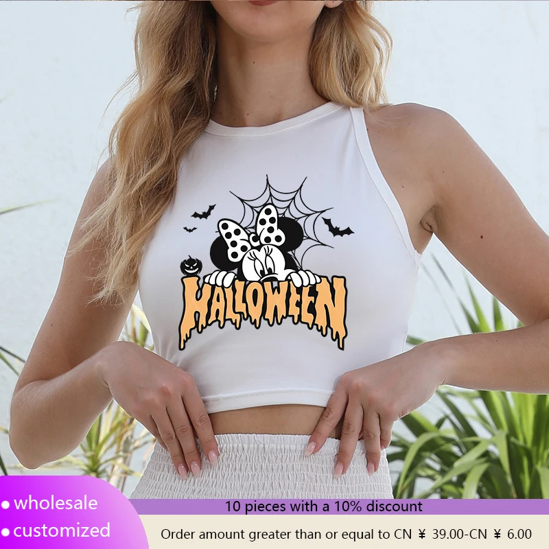 

Custom Disney Sleeveless Woman Clothing Tees Cartoon Female Tops Sports T Shirt Short Clothes New Mickey Halloween Minnie Shirt