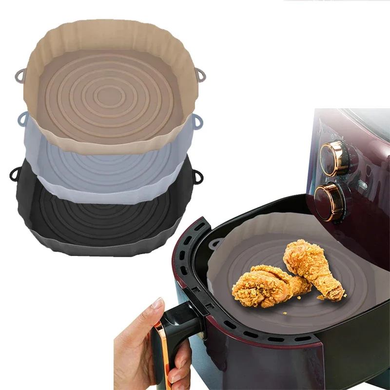 Reusable Air Fryer Silicone Pot Oven Baking Tray Airfryer Silicone Basket Pizza Fried Chicken Grill Pan Mat for Kitchen Tool