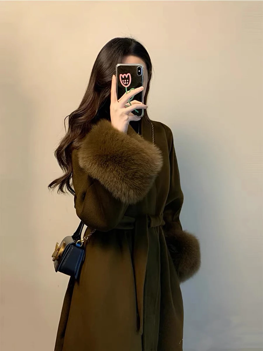 Ele Double-Faced Camere  Fur Coat Women's plus Size Winter New Sle Woolen Outerwear Korean Sle Straight Cut