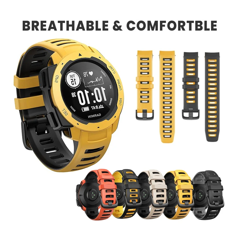 Sports Silicone Strap for Garmin Watch Instinct / Solar / Tactical/ Esports/ Tide/ 2/ 2 Solar/ 2 Solar Tactical / Adjustable