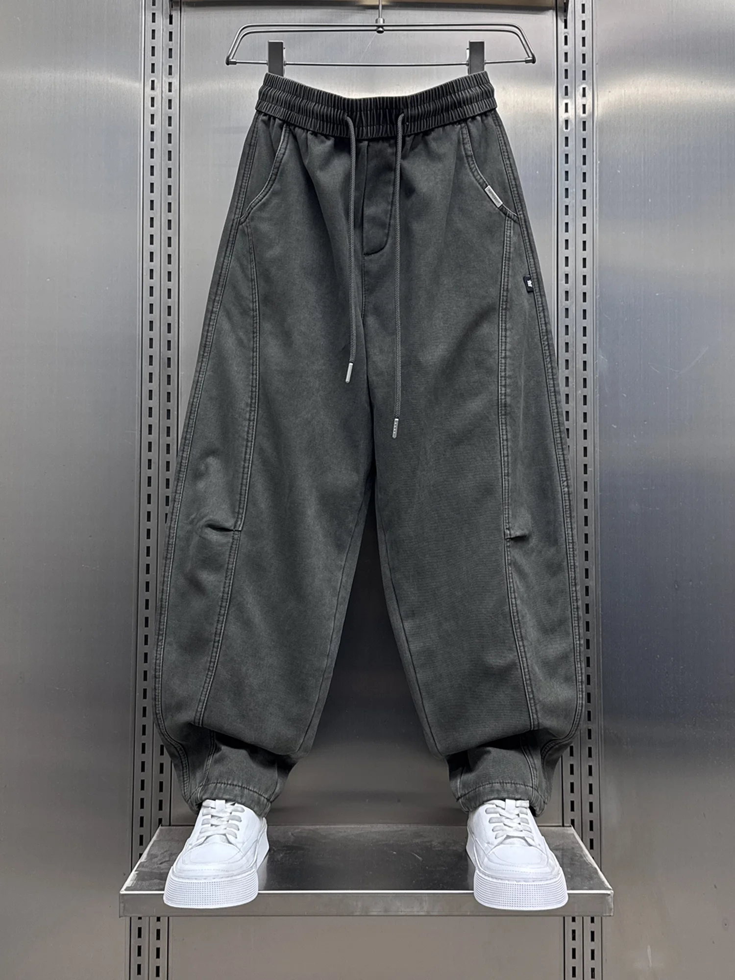 

Men's Casual Straight Leg Trousers Autumn Winter Warm Fce Patchwork Loose Harlan Pants Japanese Sle Faion Brand