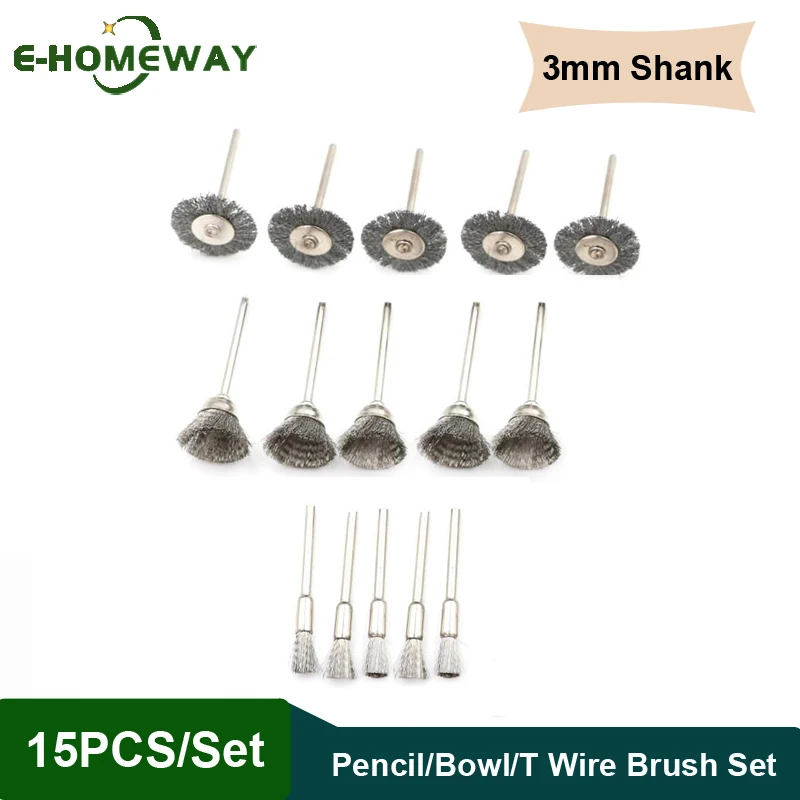 

15Pcs/set Mini Wire End Brush Stainless Steel/Brass for Dremel 3mm 1/8" Shank Small Rotary Tool Accessory Rust Removal Polishing