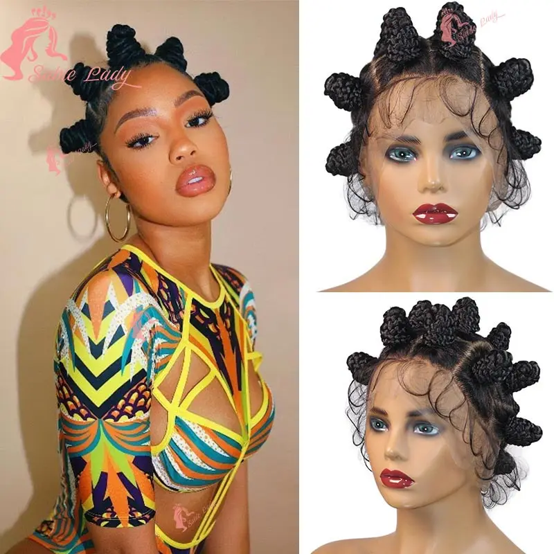 Synthetic Bantu Knot Braided Wigs Full Lace Twist Braided Wig for Black Women New Arrival  Handmade Knotless Box Braiding Wigs