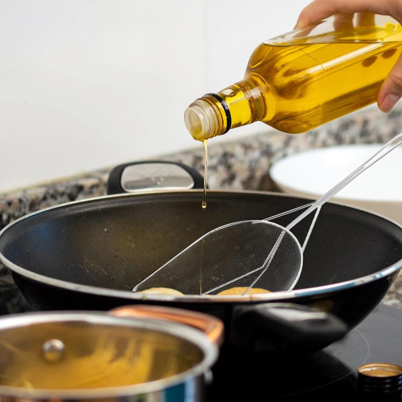 

304 Stainless Steel Oil Slag Filter Spoon Square Style Coarse Mesh Skimmer for Fried Chicken French Fries Oil Residue Strainer