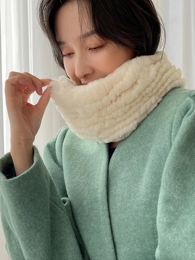 Real Rex Rabbit Fur Neck Warmer Women Fluffy Neck Ring Winter Ring Scarf