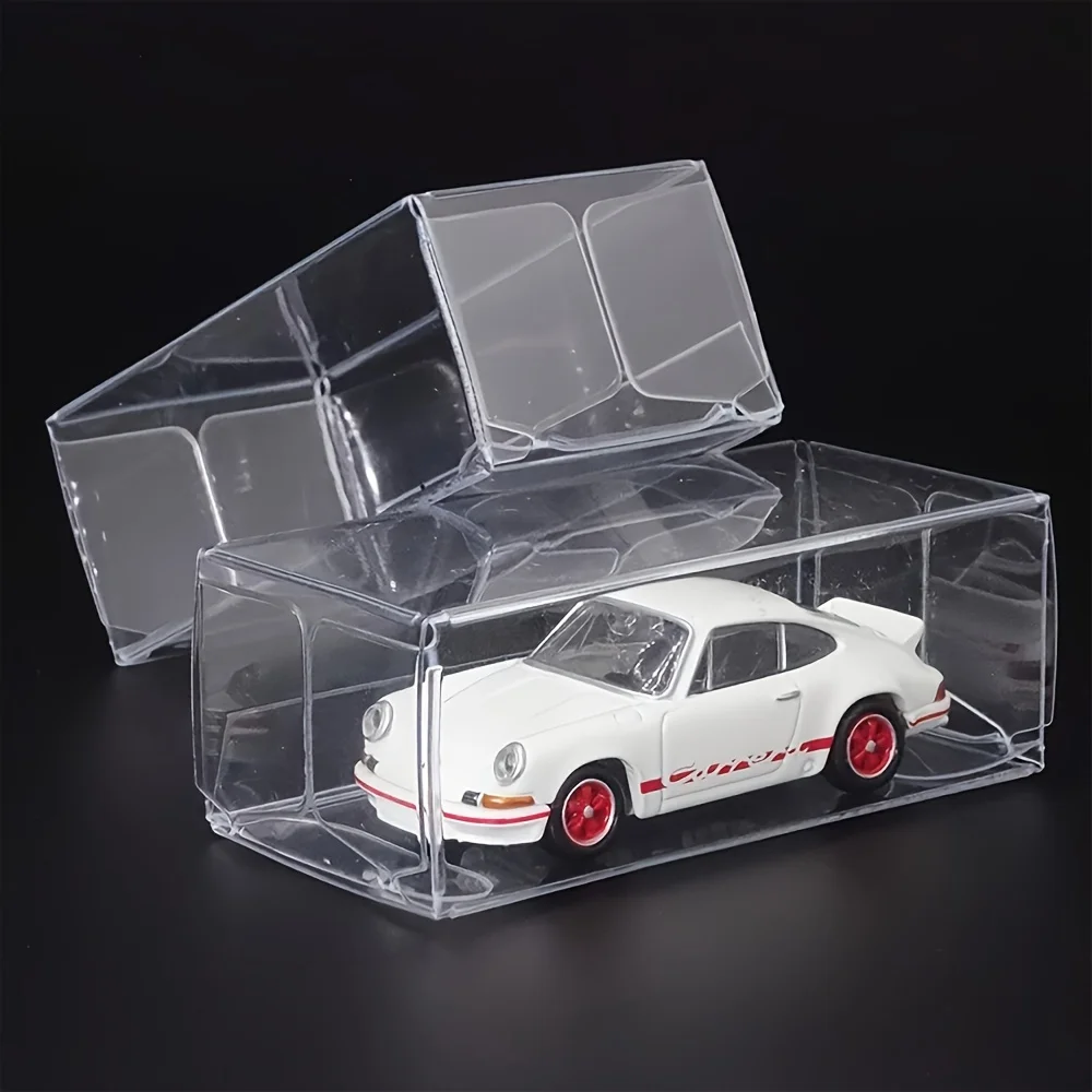 Confezione da 50 scatole trasparenti per esporre modellini di auto in scala 1:64, custodia rettangolare in PVC di dimensioni 4x4x8 cm, adatta per modellini Matchbox o Tomica.
