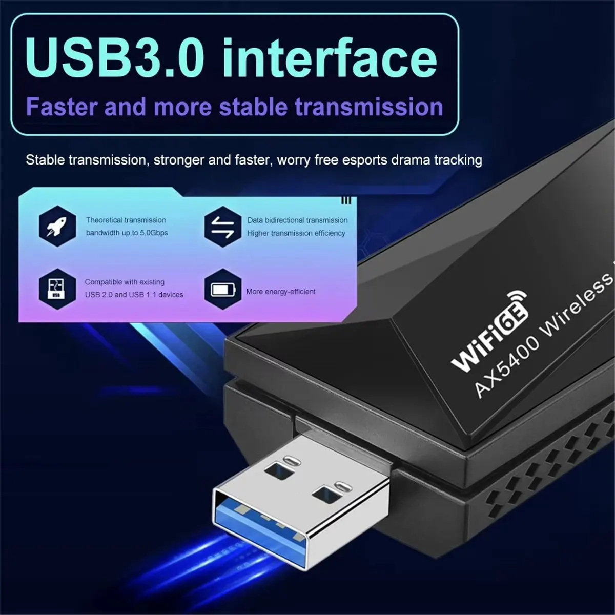 2026 جديد + AX5400 WiFi 6E USB محول 5400Mbps بطاقة WiFi لاسلكية 2.4G/5G/6 جيجا هرتز ثلاثي الموجات USB3.0 WiFi6E محول لـ Win10 & Win11 #4