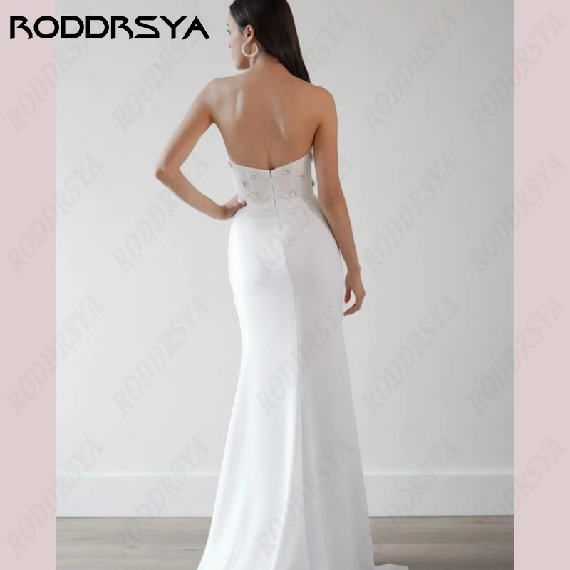 Roddrsya Meerjungfrau Brautkleid weichen Satin von der Schulter Braut Party ärmellose rücken freie Robe de Mariée träger lose Brautkleider Meerjungfrau Brautkleid weichen Satin von der Schulter Braut Party ärmellose rü