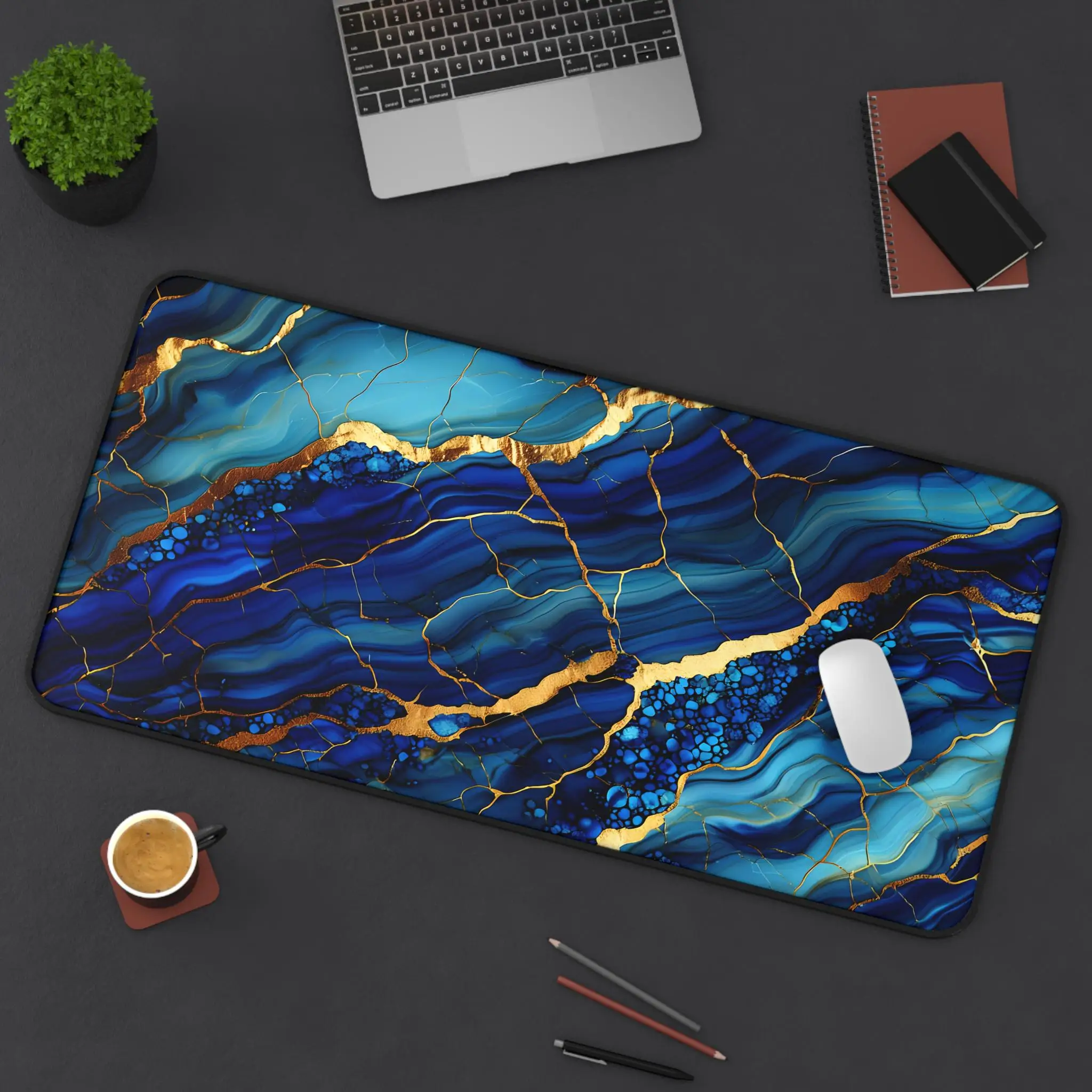 

Blue and Gold Marble-pattern Deskmat,abstract Agate Mousepad,ocean Blue-green Deskmat,gaming Desk Decoration,elegant Office Gift