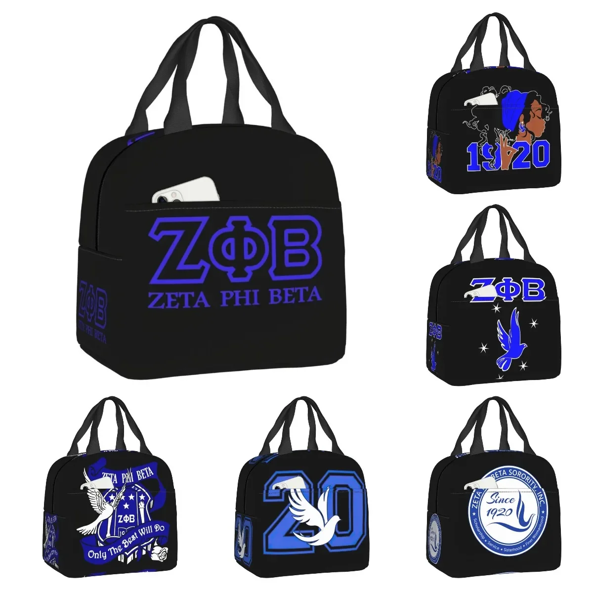 

Zeta Phi Beta Insulated Lunch Bag for Outdoor Picnic African American Leakproof Cooler Thermal Lunch Box Women Kids