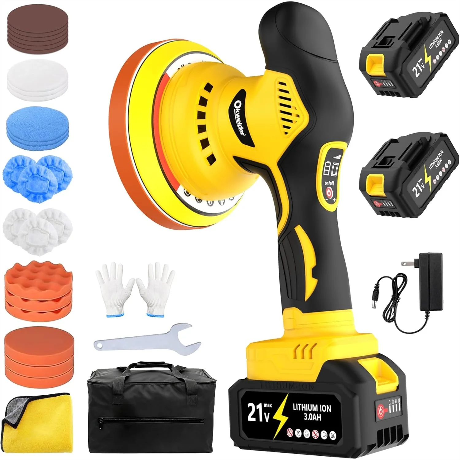 

Cordless Car Buffer Polisher, 6 Inch DA Orbital Polisher Kit with 2x 21V Batteries, 8 Speeds for Detailing, Waxing & Scratch