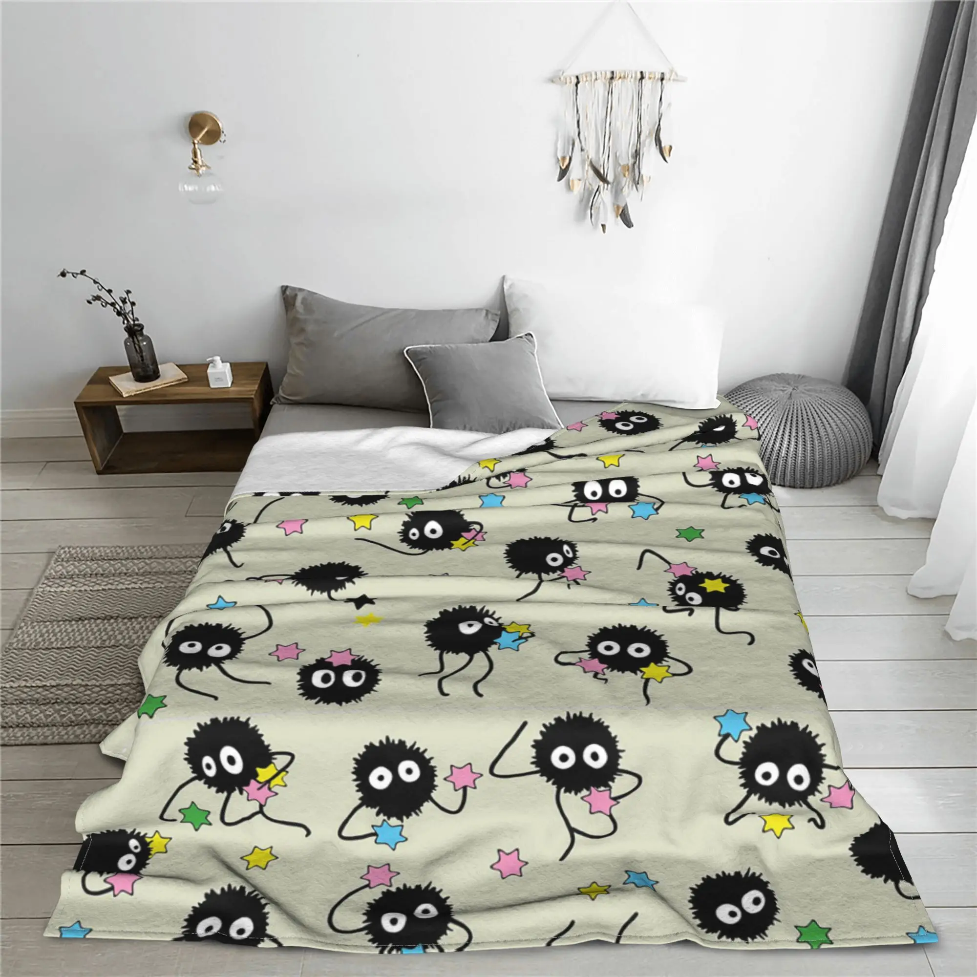 Soot Studio Ghibli Blankets Multi-function Flannel Sofa Throw Blanket for Couch Bedding Outdoor Throws Bedspread Quilt