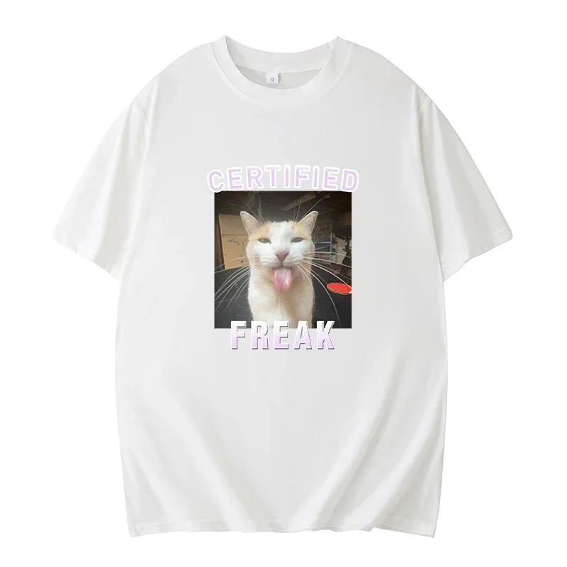 Certified Freak Funny Cat Meme T-shirt Women's Fashion Retro Short Sleeve T-shirt Casual Loose Slightly Stretch Funny Trendy