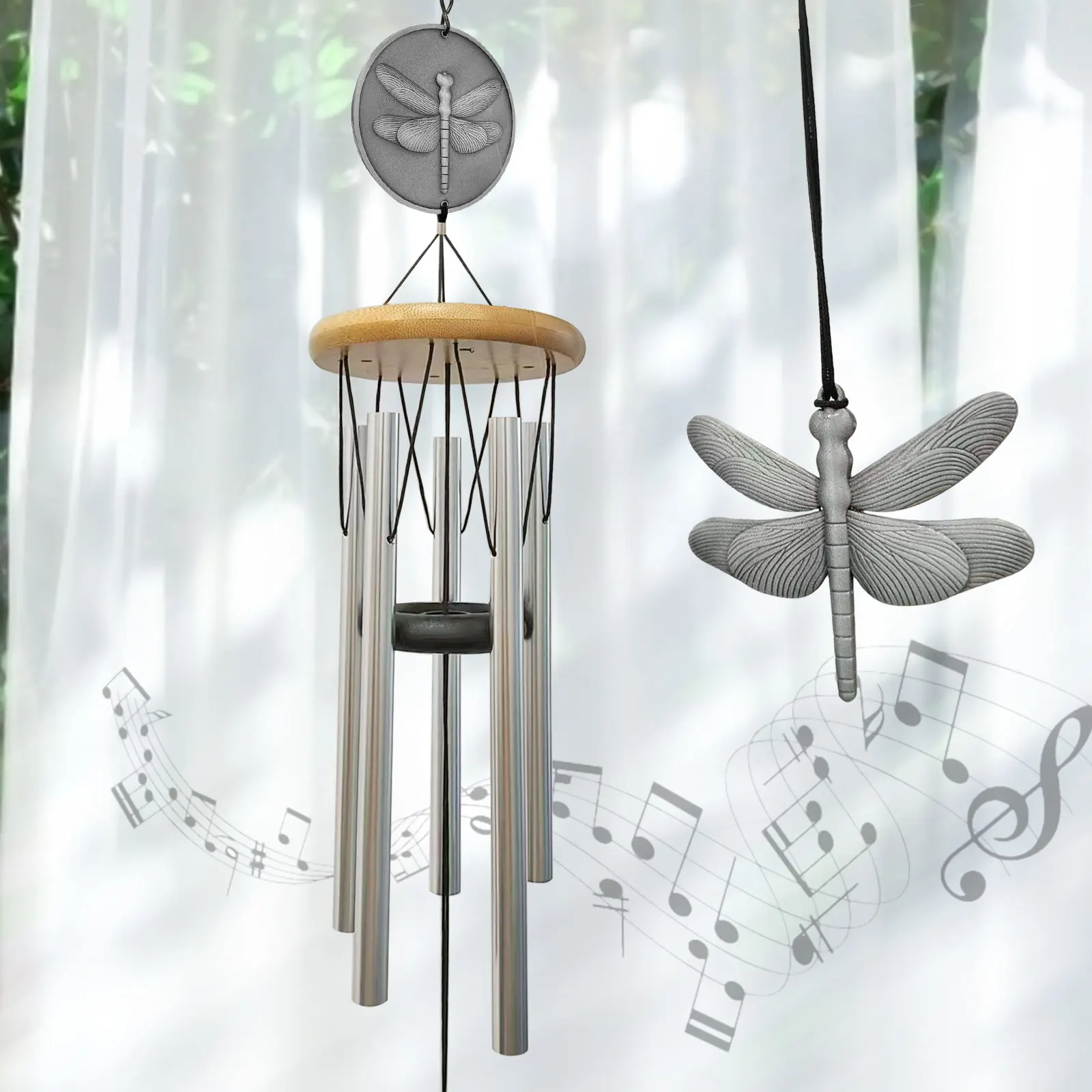 

THEYUFA Dragonfly Wind chimes bright silver 29 in(about 73.6 cm) commemorative wind chimes Garden patiodecoration unisex gift