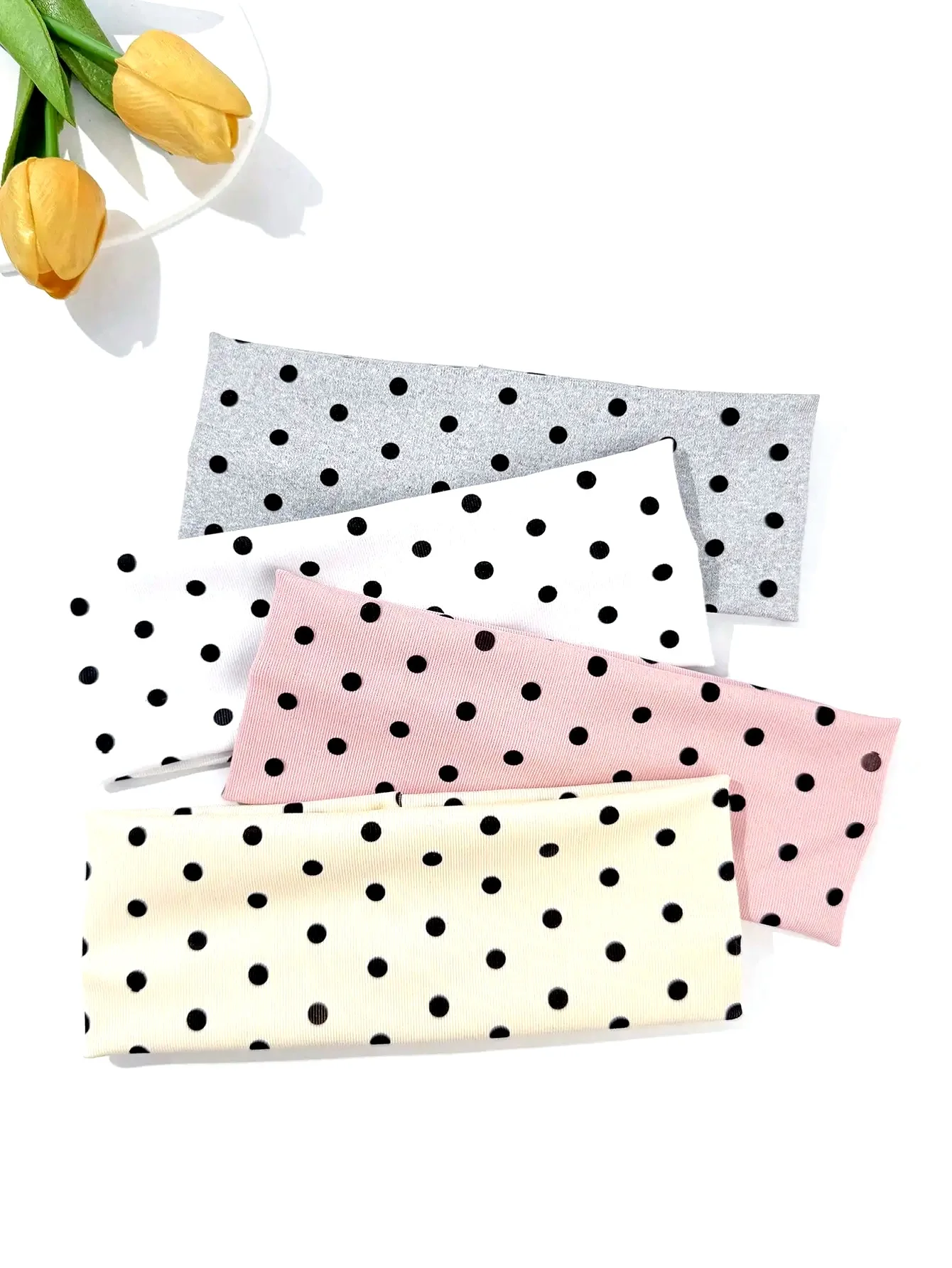 Set of 4 Polka Dot Wide Elastic Hair Bands