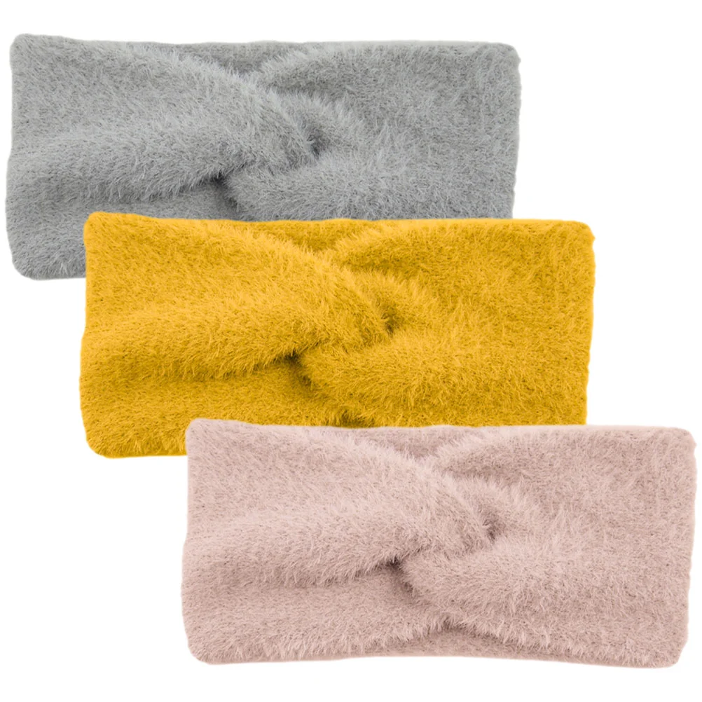 3 Pcs Warm Headband Wide Headbands for Women Ear Warmer Girls Knit Furry Kids Hairband Knot