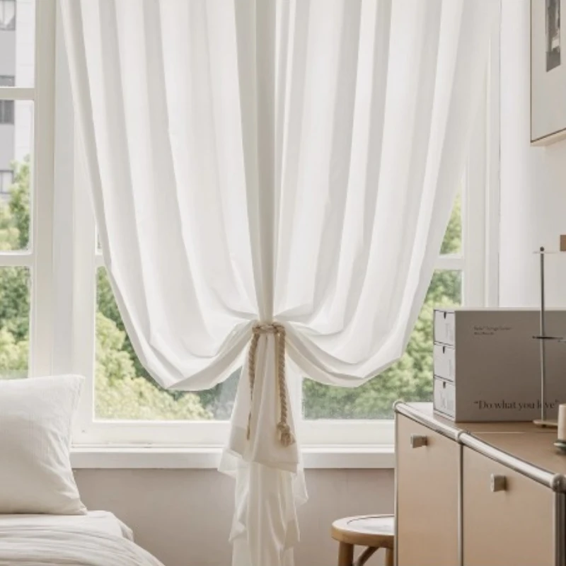 

High End White Sheer Curtain for Bay Window Light Permeable Not Transparent Sun Protection Semi Sheer Gauze Natural Living Room