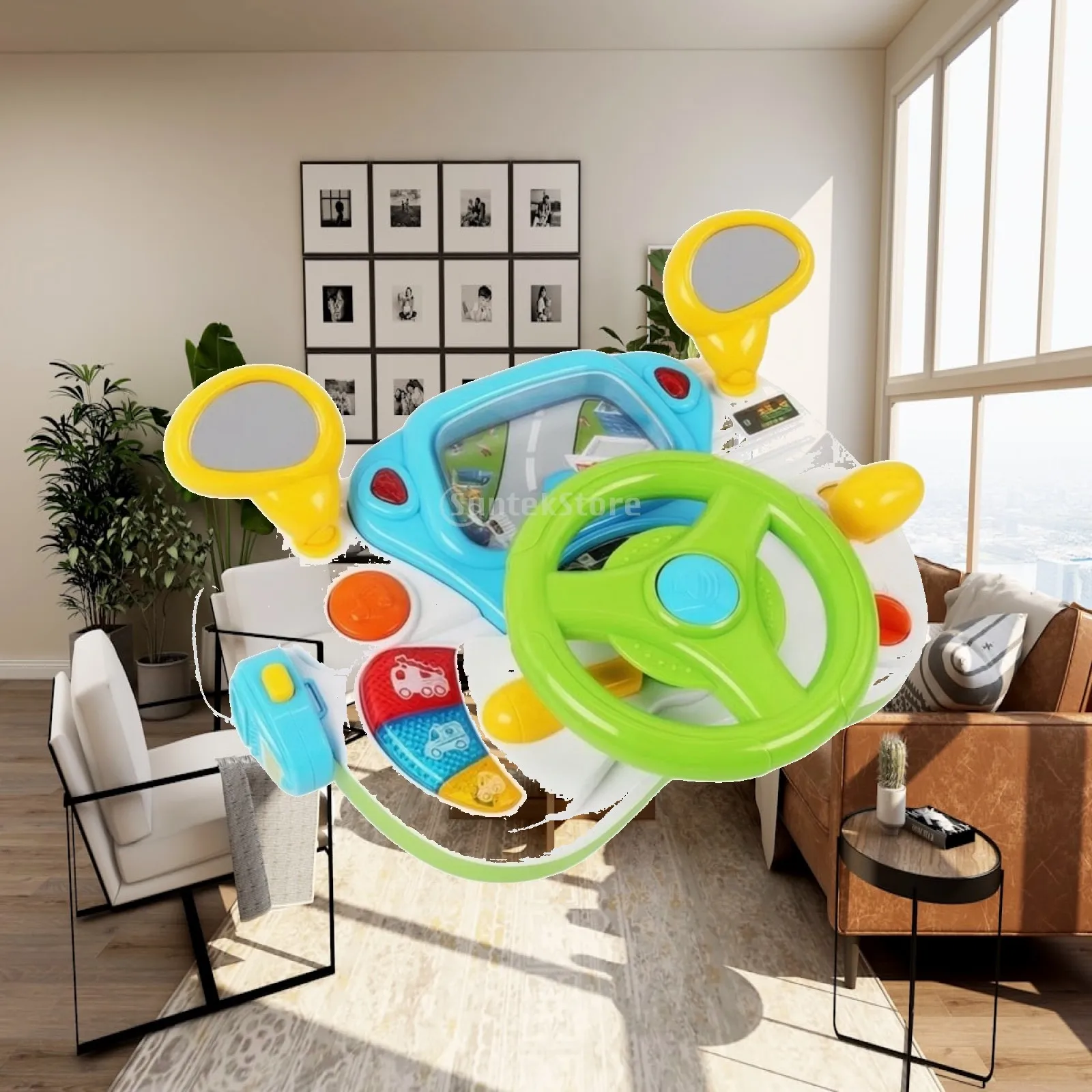 Children Steering Wheel Simulation Toy with Sound and Lights for Little Drivers Educational Pretend Play Accessory