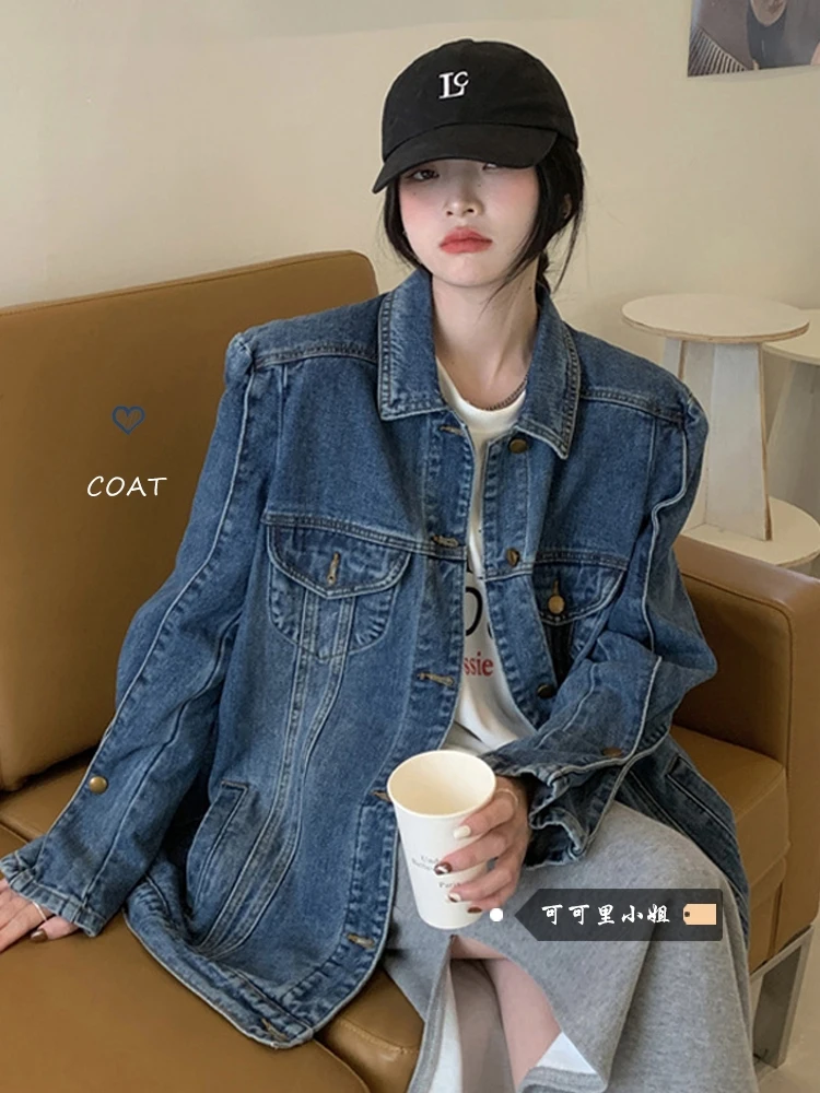 

Джинсовое пальто с розовыми цветами, женские осенние клетчатые лоскутные куртки с поясом, большие плиссированные профессиональные эластичные куртки свободного кроя, повседневные