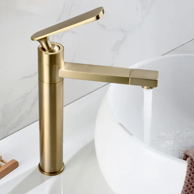 

Bathroom Basin Faucet Hot Cold Brass Sink Mixer Tap Single Lever Rotation Sink Faucet Water Crane Brush Gold Deck Mounted Tap