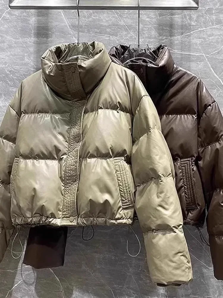 

Модная короткая пуховая куртка из хлопка в корейском стиле, свободного кроя, с воротником-стойкой, верхняя одежда для женщин, новинка зимы