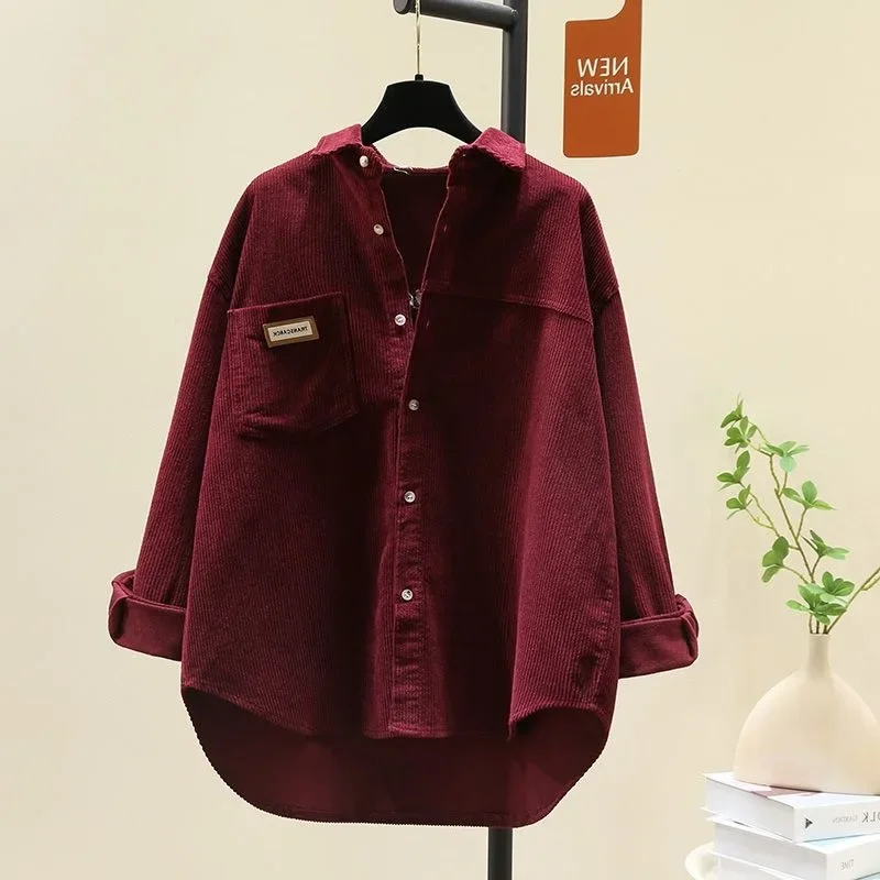 سميكة سروال قصير طويل الأكمام قميص نسائي الخريف الشتاء نمط جديد عادية فضفاض موضة النسخة الكورية منتصف طول سترة مفتوحة
