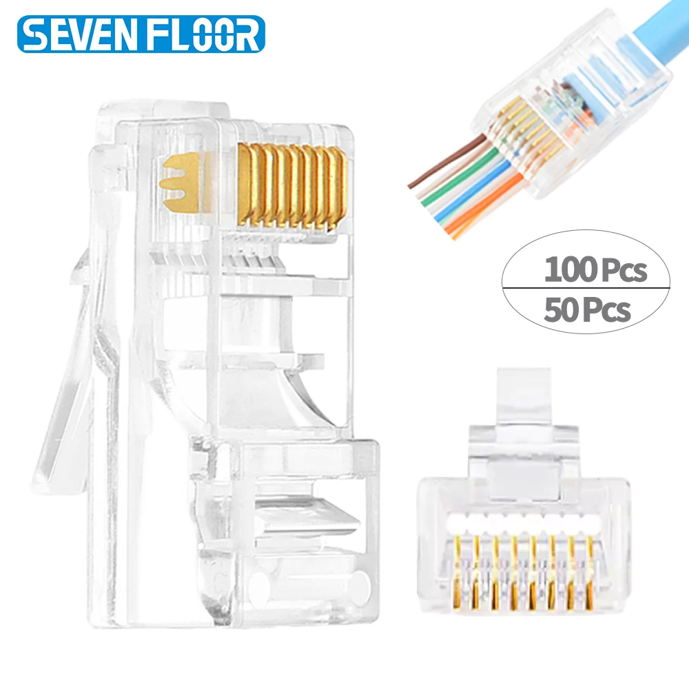 20/50/100Pcs Pass Through RJ45 Cat6 Connectors Crystal End 8P8C Crimp UTP Standard Ethernet Network Modular Plug