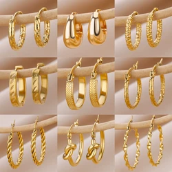 Stainless Steel Earrings set For Women Vintage Non-fading Round Thick Hoops Piercing 2024 trending Earrings Jewelry