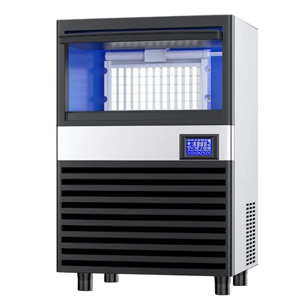 Commercial Cubic Ice Maker Machine 80kg/24h Bullet Ice Maker Storage Box Ice Maker With Disinfection Lamp