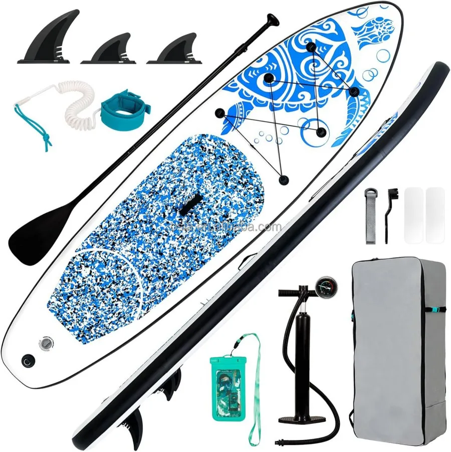 لوح مجداف قابل للنفخ IBoard ISUP نموذج شامل SUP PVC/EVA مادة خشبية وردية اللون البحيرات الأنهار استخدام زعانف مجداف المقود حقيبة