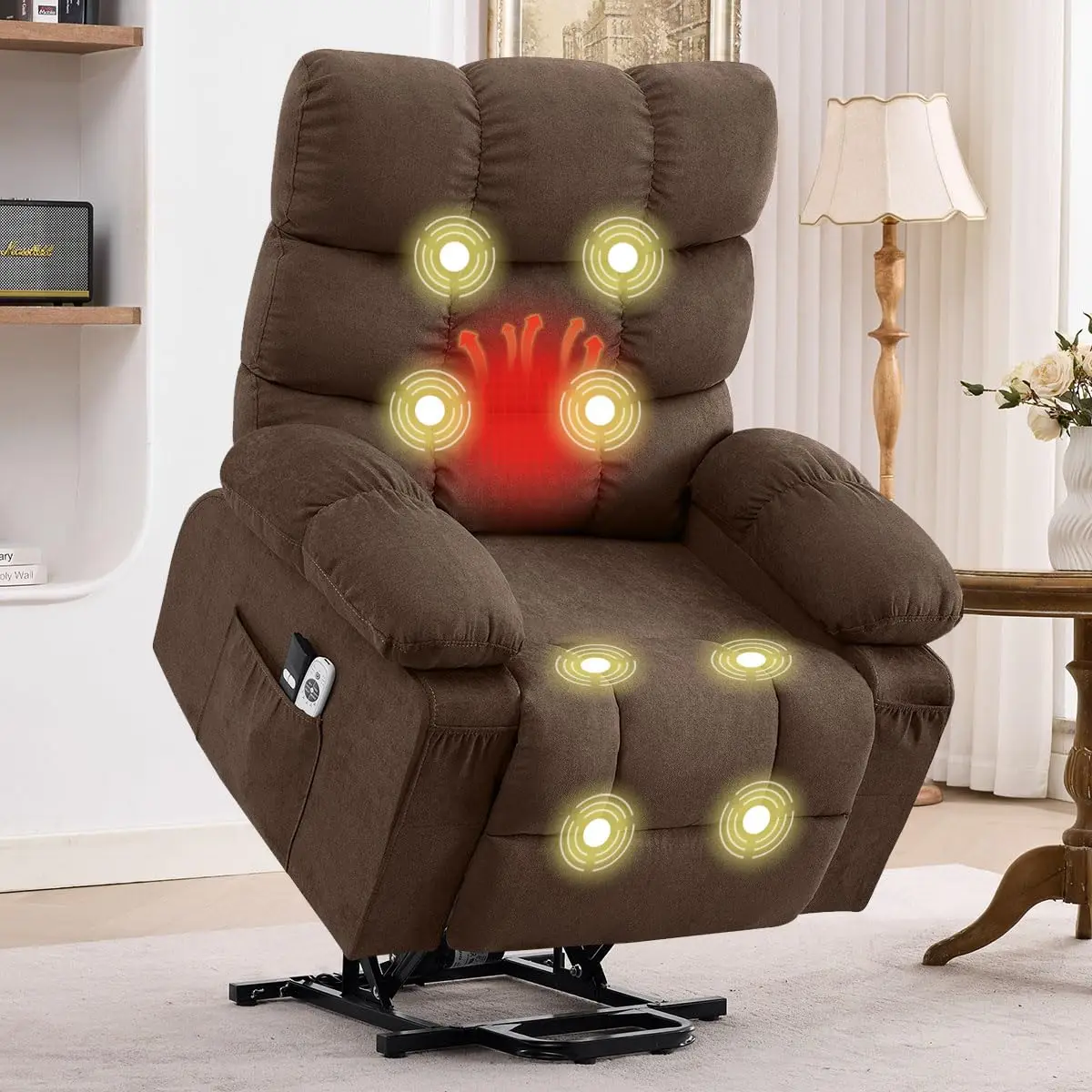 Electric Power Lift Recliner with Massage & Heat for Elderly,Side Pockets,Living Room,Customized