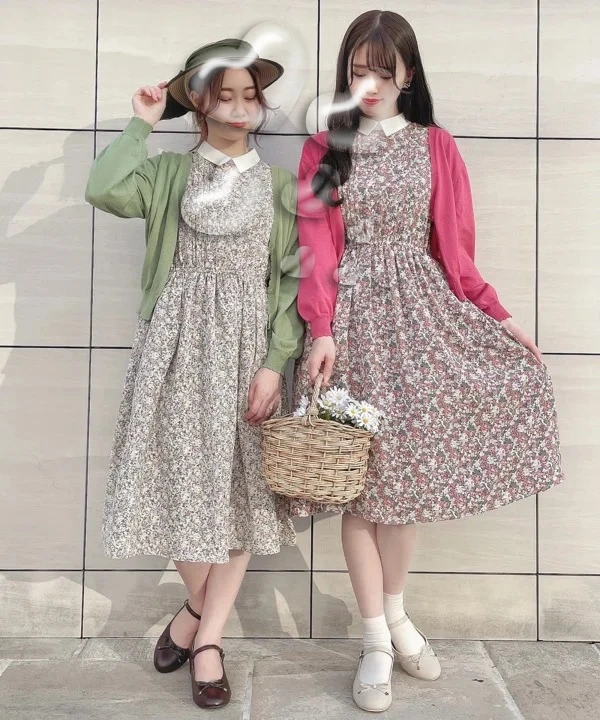 

Универсальное платье с короткими рукавами и цветочным принтом для милых девочек, новые летние японские облегающие платья средней длины с высокой талией