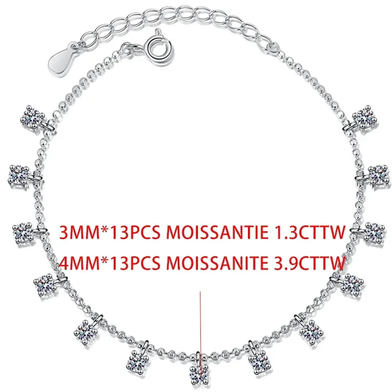 TFGLBU Christmas Gift 3/4mm Shine All Moissanite Bracelet for Women Fancy Shine Diamond S925 Sterling Silver Charm GRA Jewelry