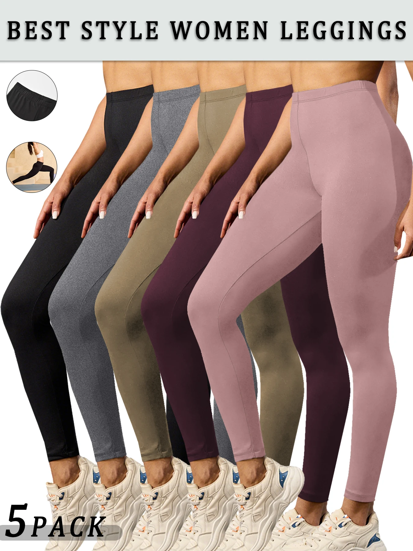 

5 Pack Women's Super Soft Leggings High Elasticity No See Through Workout Yoga Running Athletic Push Up Gym Fitness Leggings