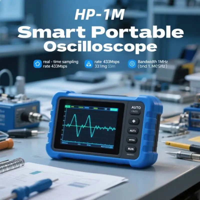 

Handheld Digital Oscilloscope HP-1M,Portable Mini Size, 1MHz Bandwidth 8.33MSa/s, Auto Trigger, Built-in Rechargeable Battery