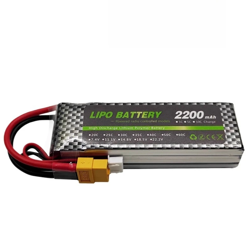7.4V/11.1V 2200mAh 2S/3S Modle 30/50/60C High-rate RC Model Battery for Ducted Fans Suitable for Cars, Boats with T/XT60 Plug