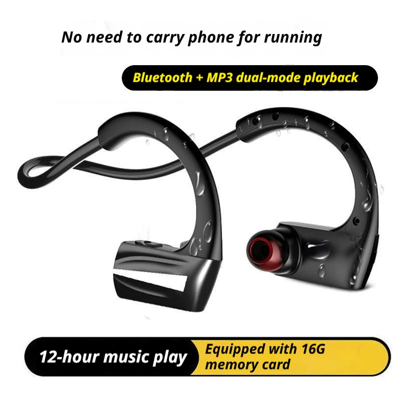 Спортивные беспроводные Bluetooth-наушники Aovox, 16 г, со встроенной памятью, MP3-плеером, интегрированным креплением на ухо, водонепроницаемые, защищенные от пота, для бега