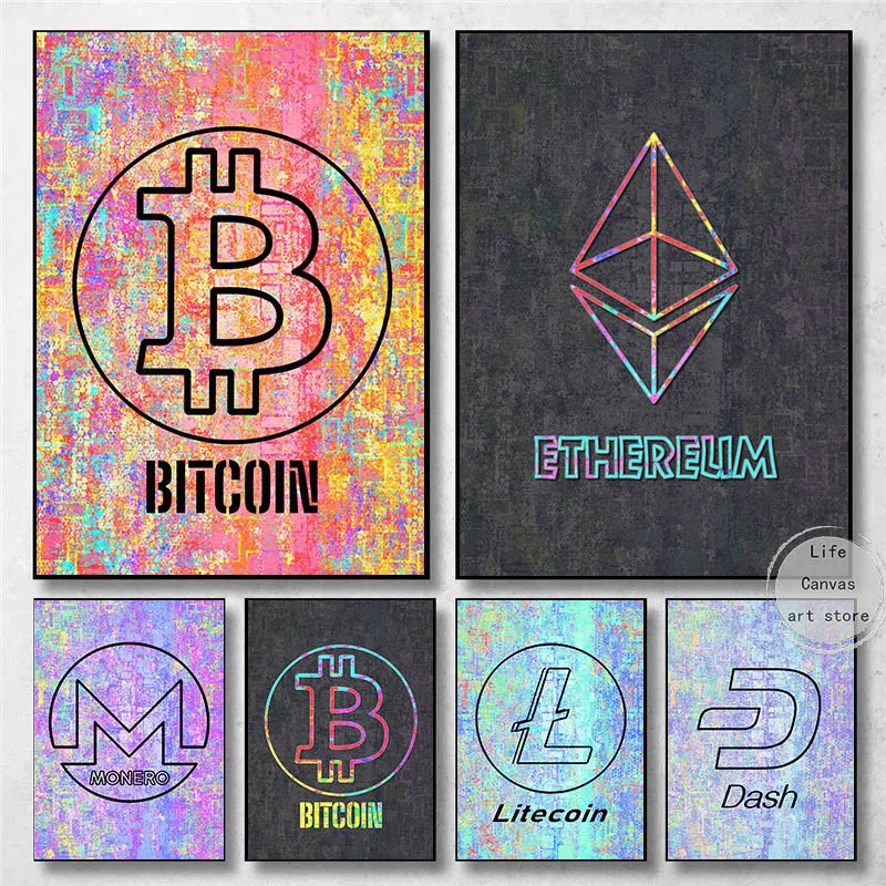 Retro Bitcoin Crypto Ethereum Crypto Bitcoin Art Poster Canvas Painting Wall Prints Picture for Living Room Office Home Decor