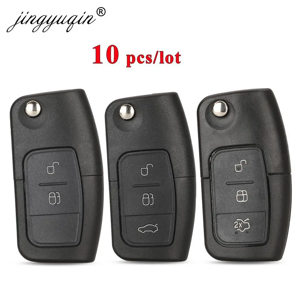 Jingyuqin 10 pz/lotto 3 Pulsante di Vibrazione Pieghevole Chiave Dell\'automobile Borsette A Distanza di Copertura Fob per Ford Fiesta Focus C Max Ka