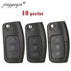 Jingyuqin 10 pz/lotto 3 Pulsante di Vibrazione Pieghevole Chiave Dell'automobile Borsette A Distanza di Copertura Fob per Ford Fiesta Focus C Max Ka