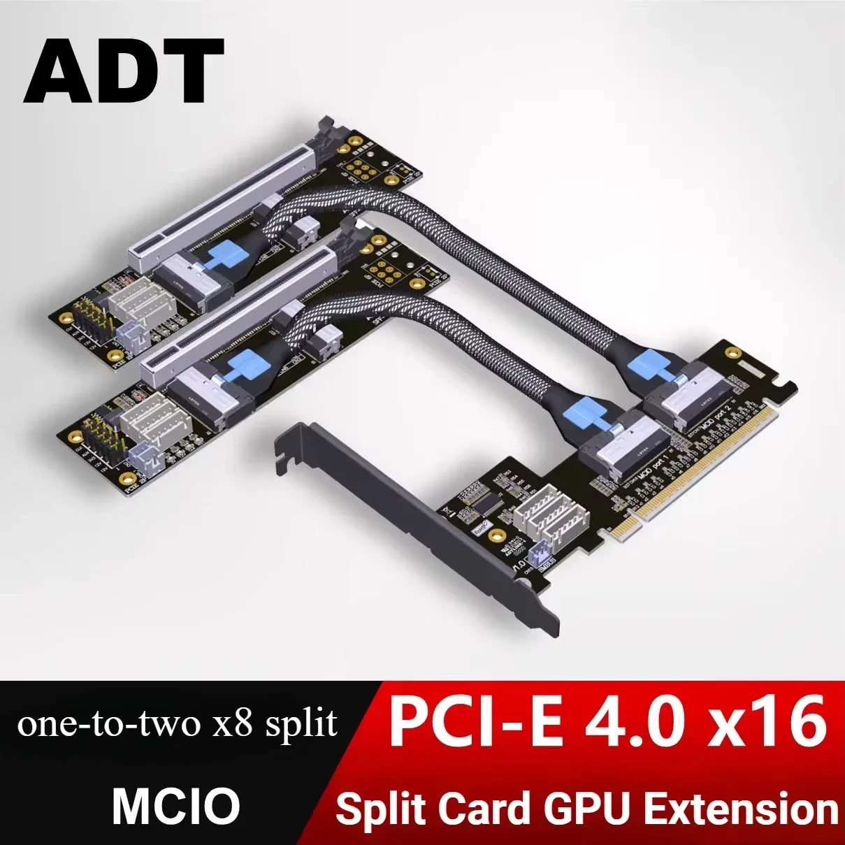 PCIe 4.0 x16 MCIO Graphics Card Split Extension Cable GEN4 PCI-E X16 to One-to-Two X8 Split Bifurcation Adapter Card SFF-TA-1016