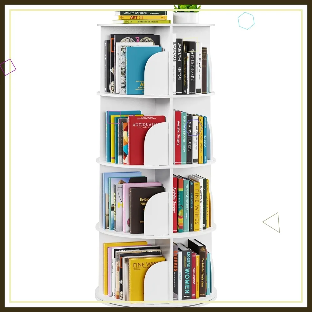 

4 Tier Rotating Bookshelf Tower, 360 Spinning Bookcase for Home Office, White