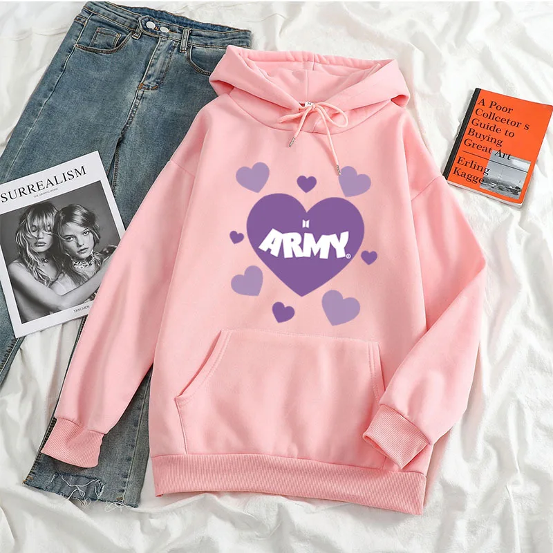 Kpop Style Hoodies Women Letter Army Album Hooded Y2K Casual Hoodie Couple Winter Sweatshirt Oversize Autumn Sport Outfit Women